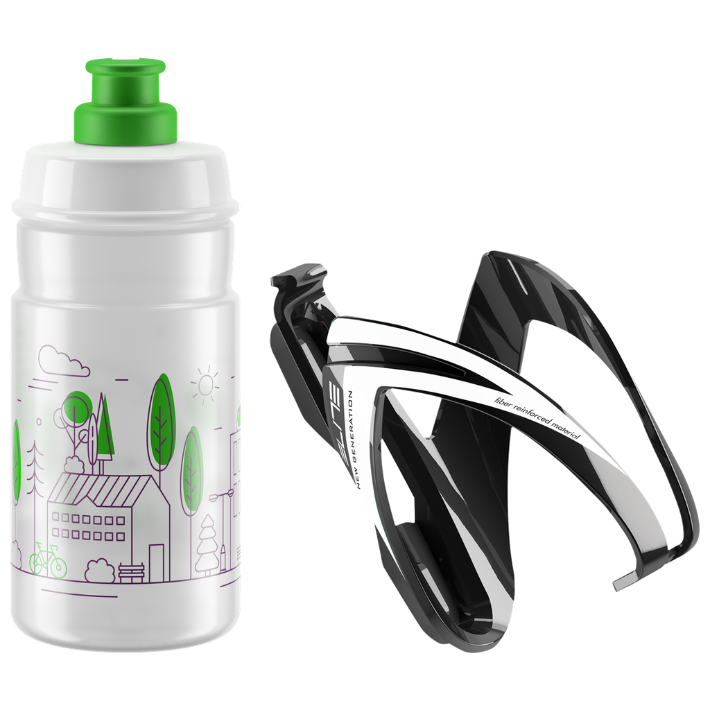 Soporte y caramañola ELITE GLOSSI black-white / JET clear logo green 350ml 0206112